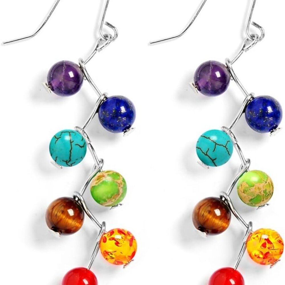 7 Chakra Long Dangle Stanless Steel Hook Healing Engery Earrings for Women Girls